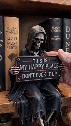 "This Is My Happy Place" Skeleton Bookshelf Decor