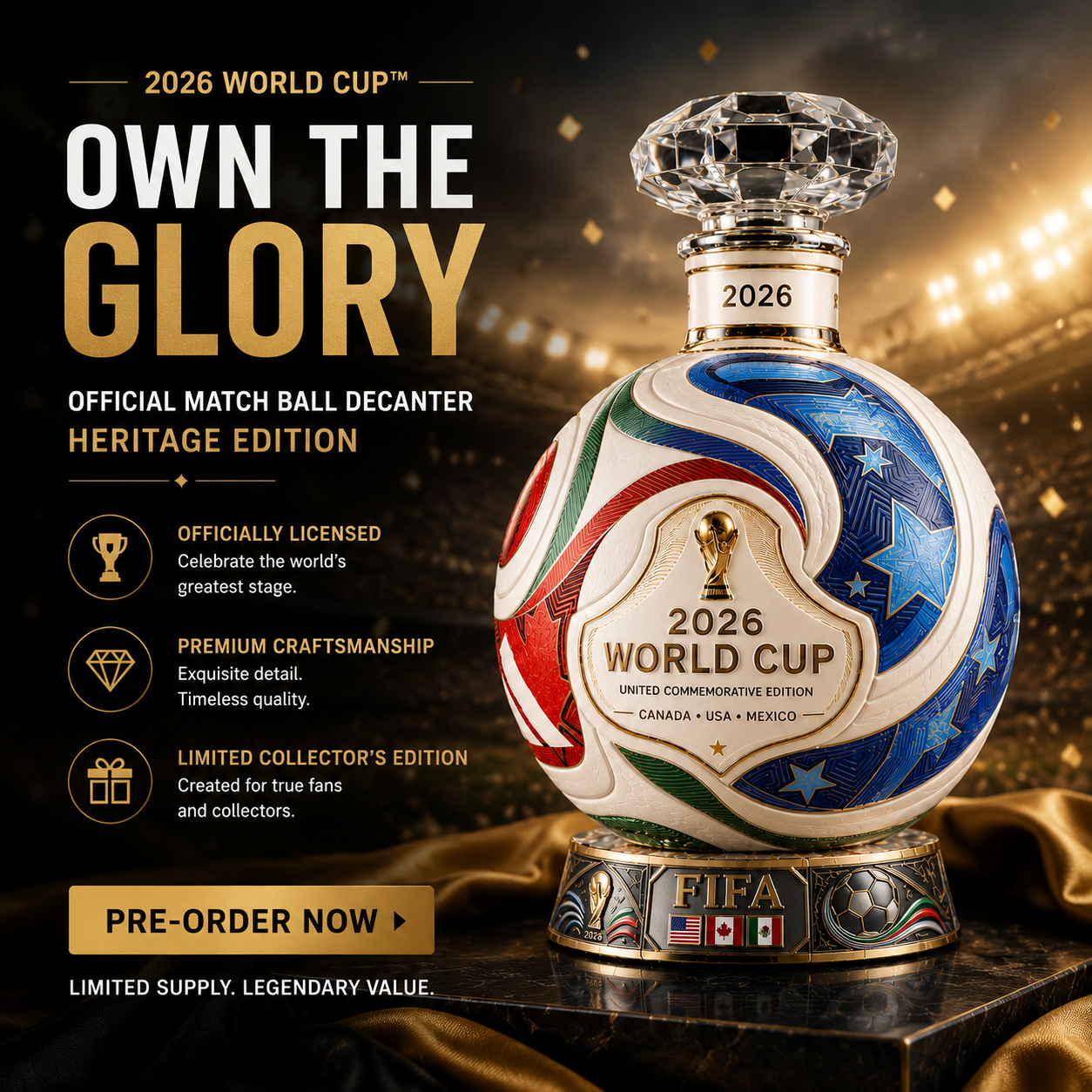 Own the Glory: 2026 World Cup Official Match Ball Decanter – Heritage Edition ⚽