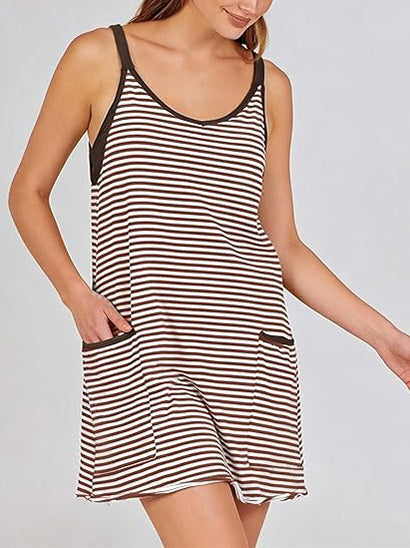 2026 Women's Striped V-Neck Tennis Dress with Built-in Shorts