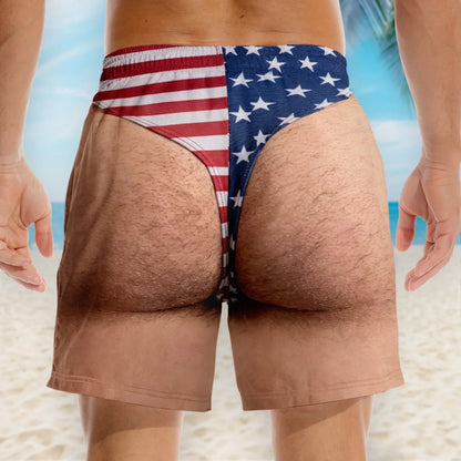 🔥Last Day 60% OFF🔥Custom Freedom & Chill Swim Trunks – Funny Patriotic Beach Shorts for Men