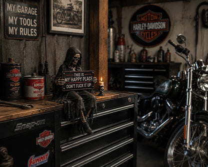 "This Is My Happy Place" Skeleton Bookshelf Decor
