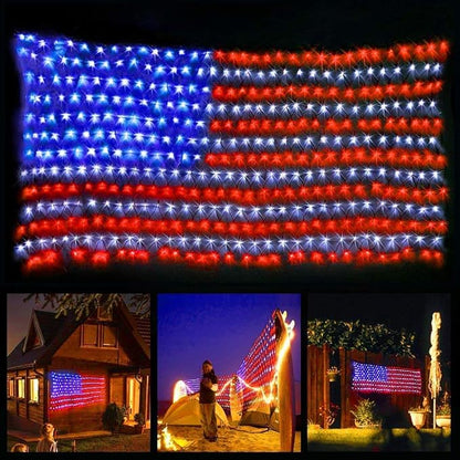 Solar American Flag LED Net Lights | 420 LEDs, 6.5×3.3 ft | Outdoor Patriotic Decor