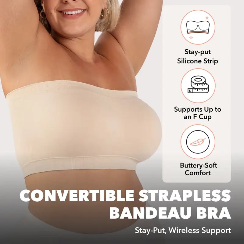 BUY 2 GET 1 FREE✨ Convertible Strapless Bandeau Bra with Wireless Comfort, Anti-Slip Grip 👍Suitable for All Body Types