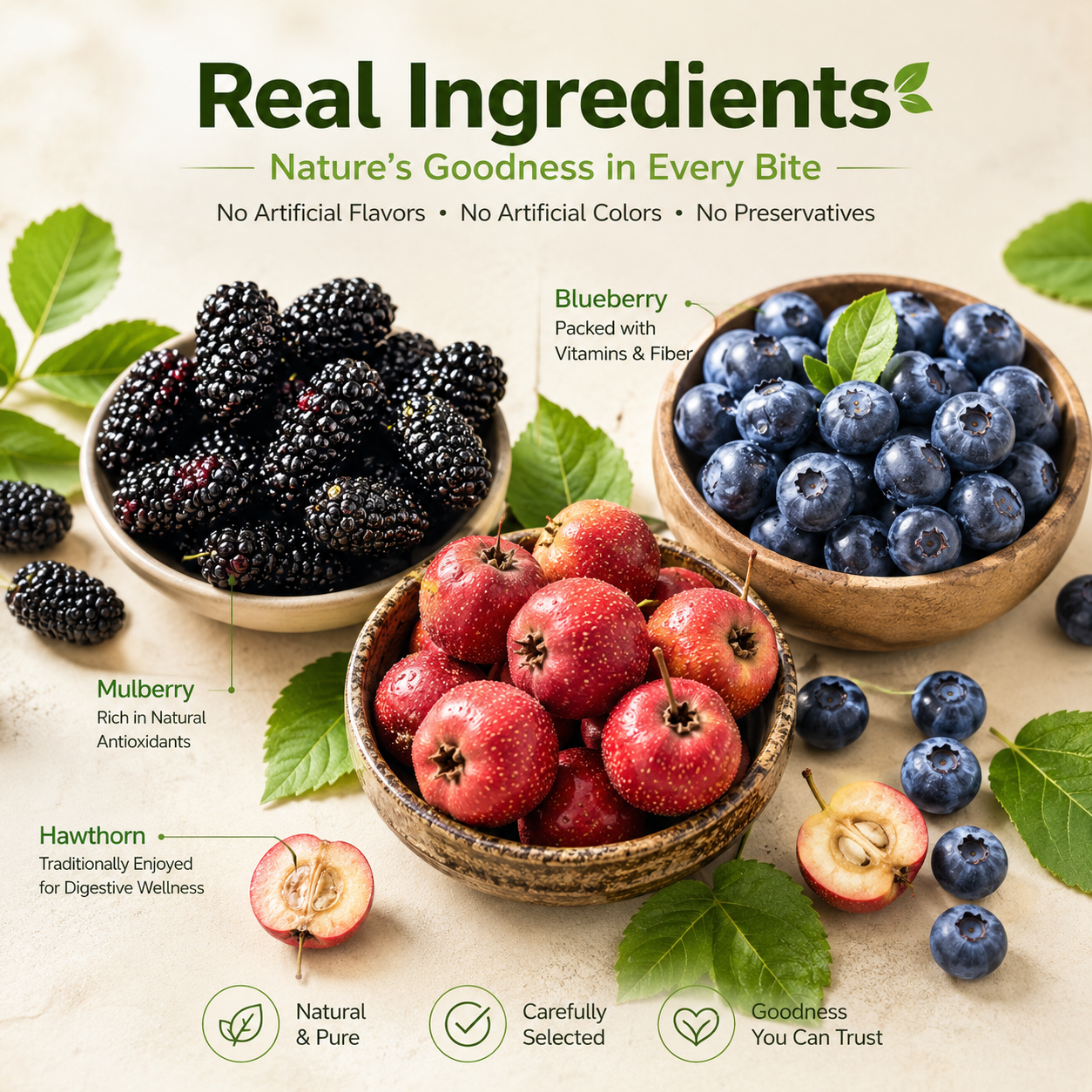 😋Blueberry & Mulberry Filled Hawthorn -🫐Natural Healthy Green Snack.