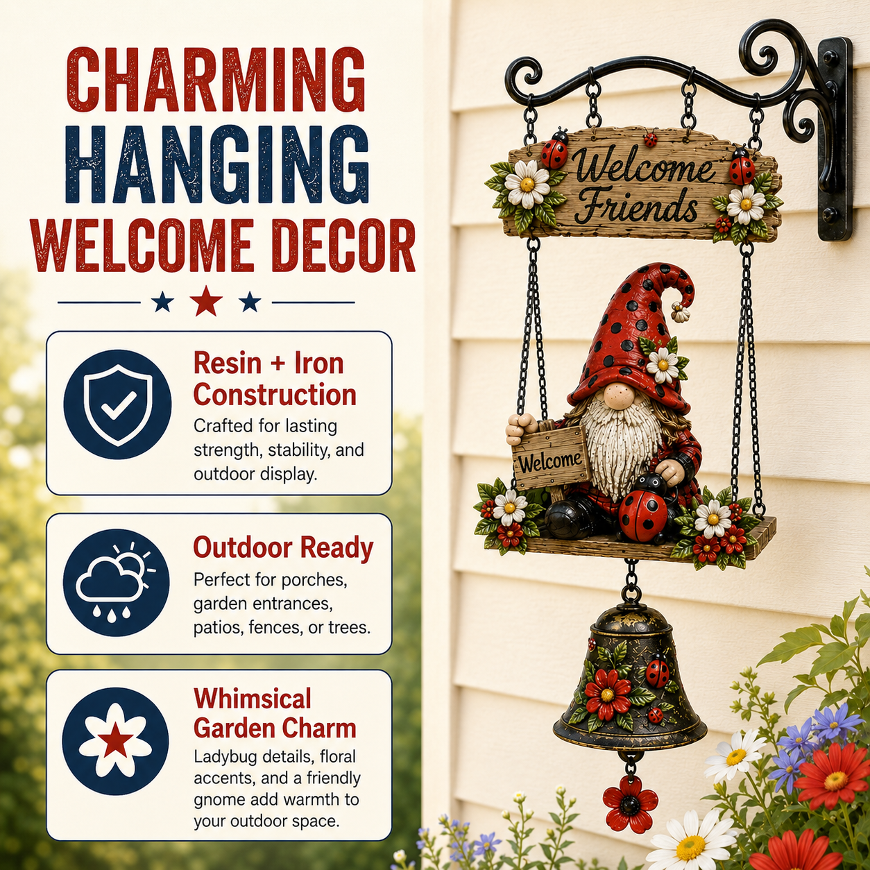 🔥50% OFF TODAY ONLY – Rustic Garden Gnome Bell Outdoor Decor 🐞