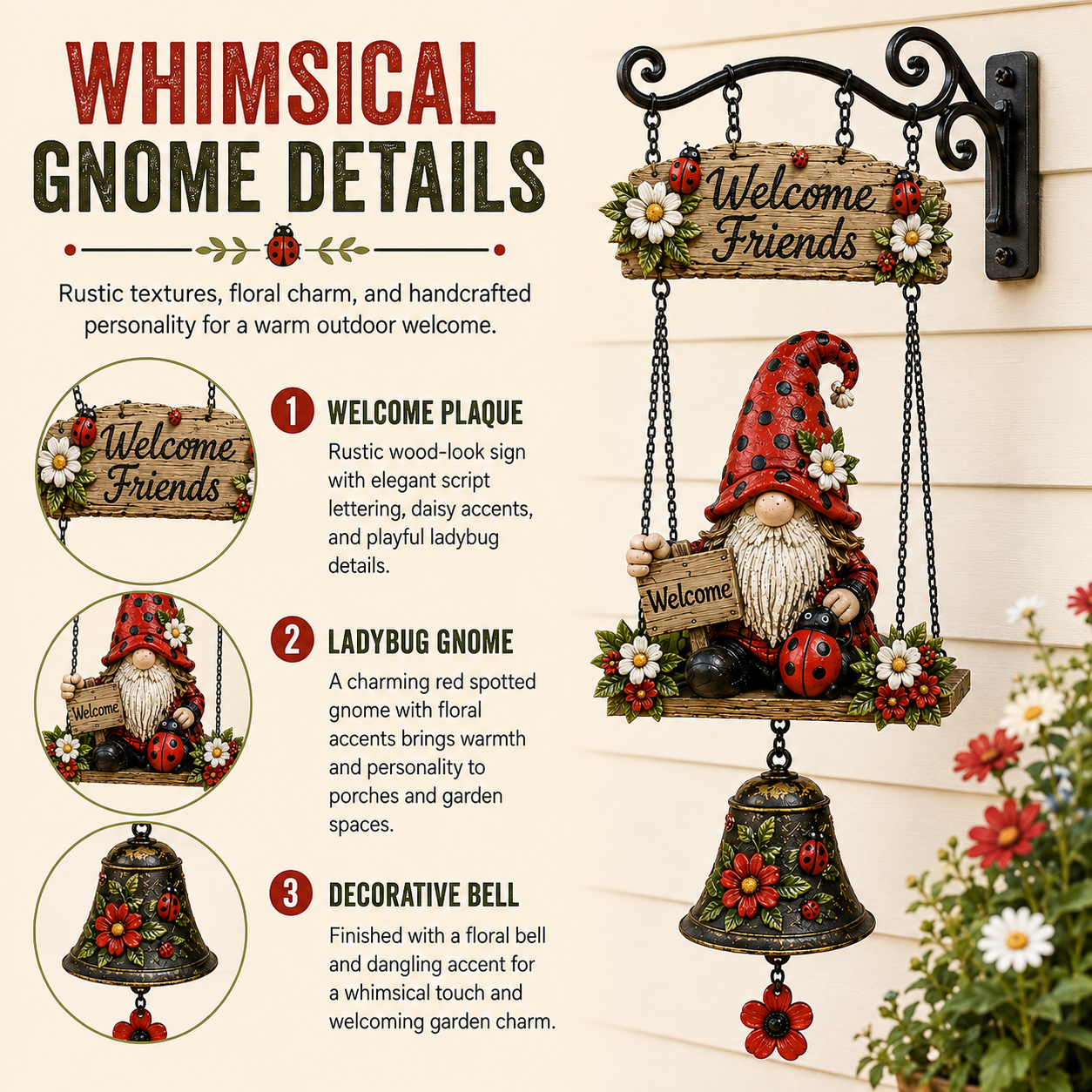 🔥50% OFF TODAY ONLY – Rustic Garden Gnome Bell Outdoor Decor 🐞