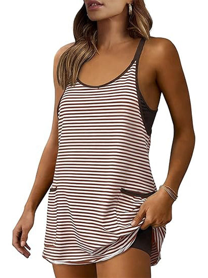 2026 Women's Striped V-Neck Tennis Dress with Built-in Shorts